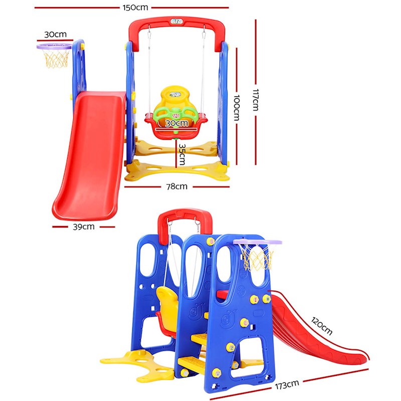 Kids Slide Swing Basketball Set Red - Image 2