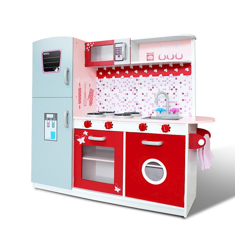 Kitchen Playset Wooden Red & Pink