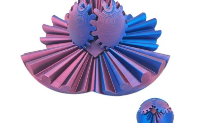 Red + Blue Fidget Gear Ball 3D Printed Steampunk
