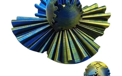 Yellow + Blue Fidget Gear Ball 3D Printed Steampunk